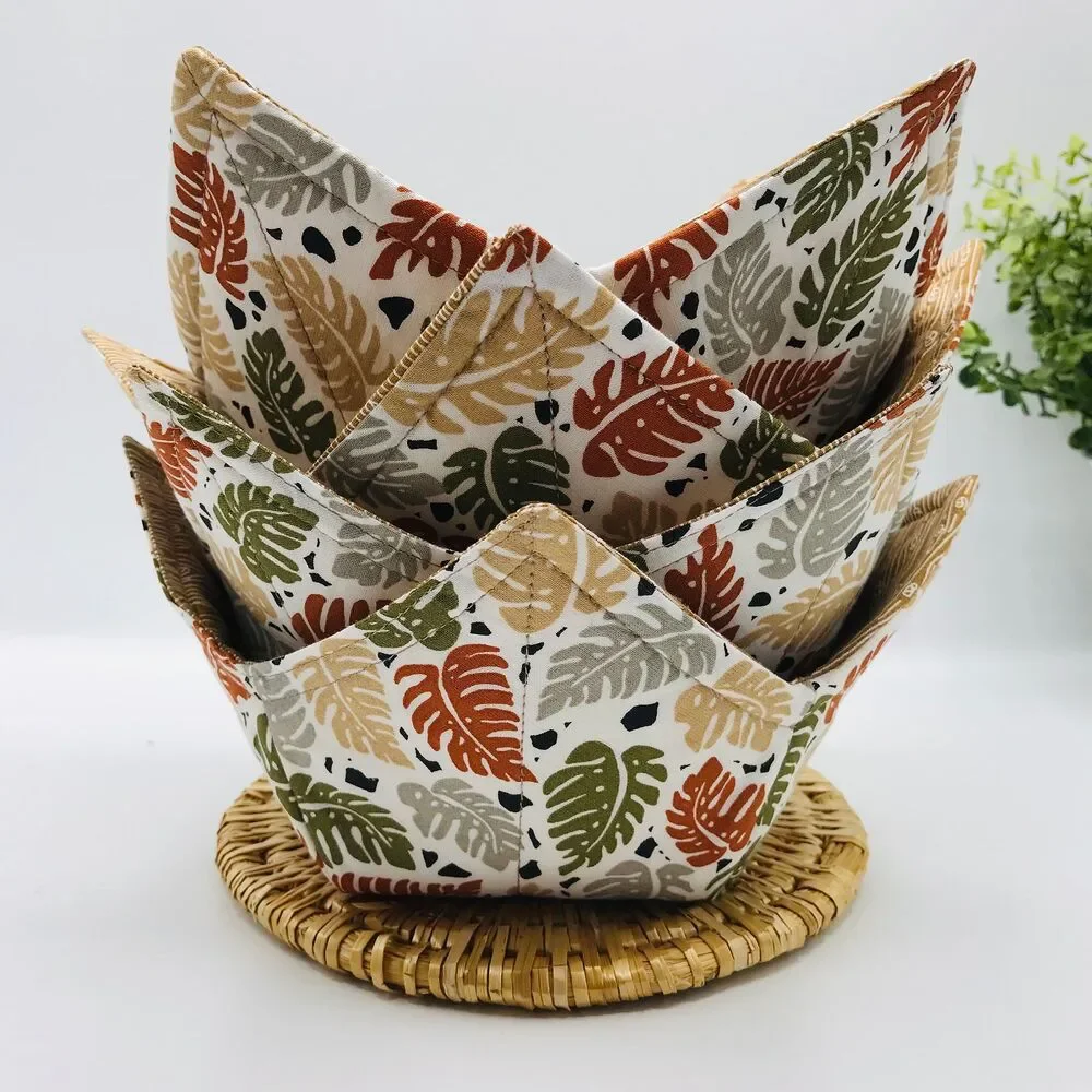 Microwave Soup Bowl Cozy Pint Size Cozy, Reversible, Monstera Plant Print